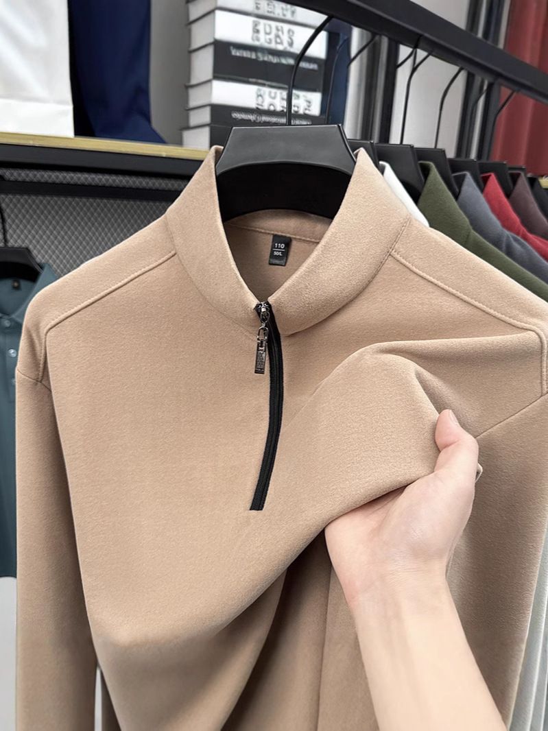 Fashionable Zipper Golf Tshirts Polo Shirt Long Sleeve t Shirt Cotton Blend Men's Clothing Polo  T-Shirts