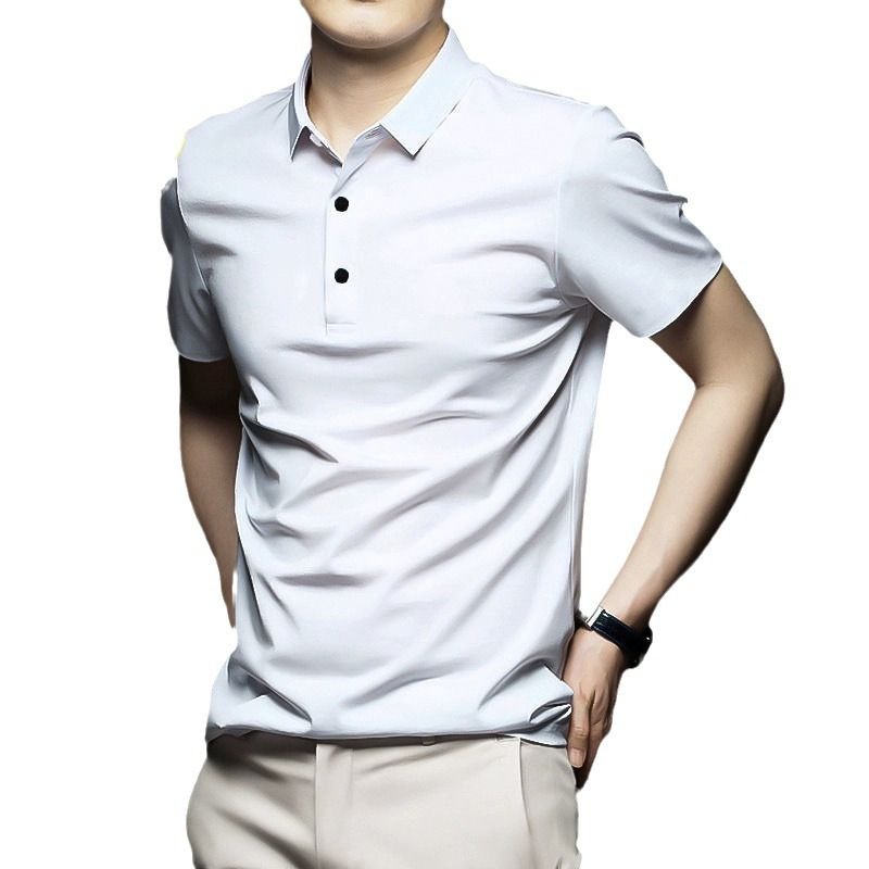 Summer Ice Silk Cotton Polo Shirt Men High Quality Plus Size Short Sleeve Tops Breathable Business Polos Men's Casual T-shirt