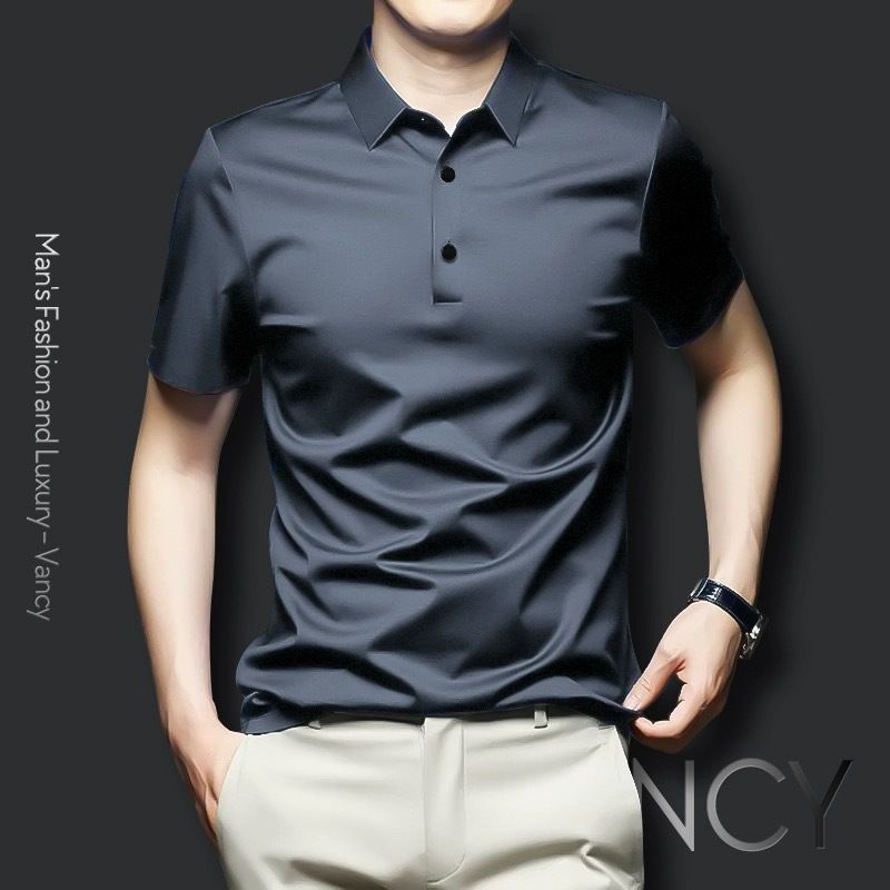 Summer Ice Silk Cotton Polo Shirt Men High Quality Plus Size Short Sleeve Tops Breathable Business Polos Men's Casual T-shirt