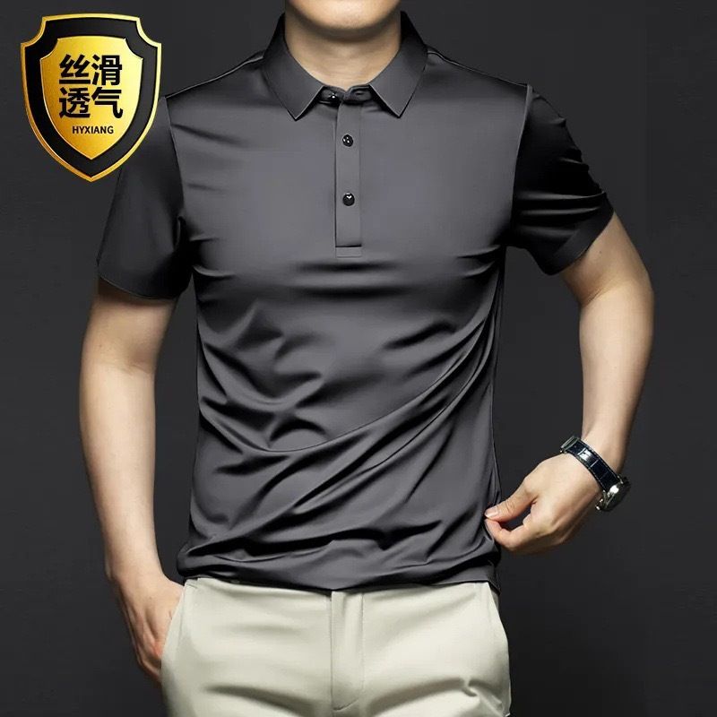 Summer Ice Silk Cotton Polo Shirt Men High Quality Plus Size Short Sleeve Tops Breathable Business Polos Men's Casual T-shirt
