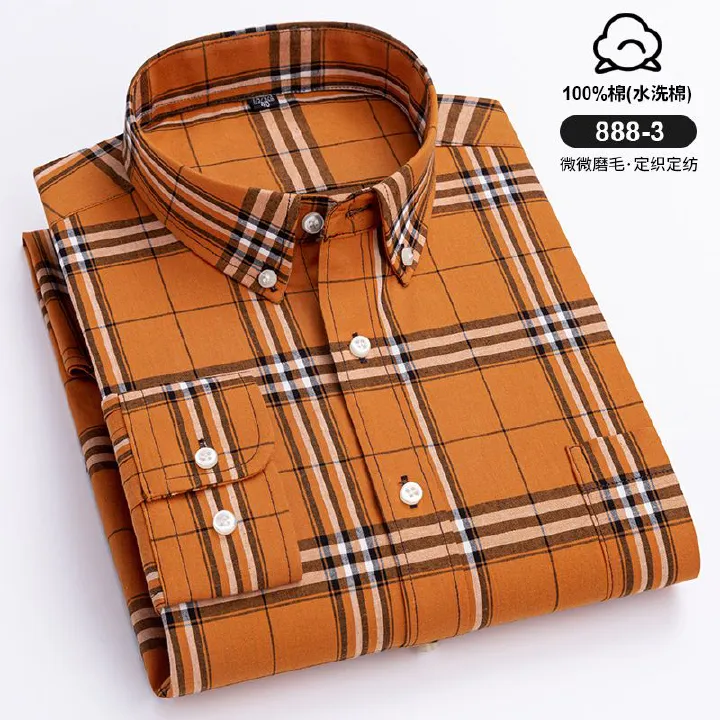 Wholesale Custom Men Shirts Cotton Plaid Long Sleeve Casual Shirts Formal Dress Business Wear Pure Color Shirt for Men  Shirts