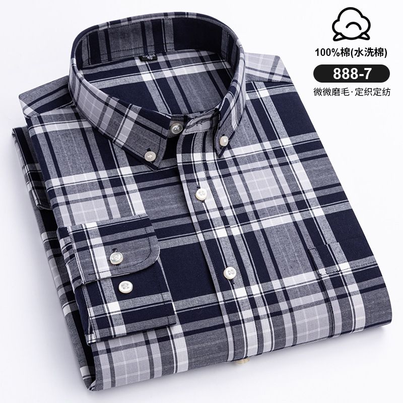 Wholesale Custom Men Shirts Cotton Plaid Long Sleeve Casual Shirts Formal Dress Business Wear Pure Color Shirt for Men  Shirts