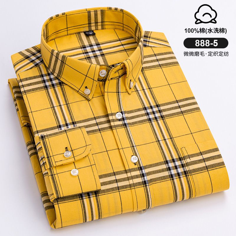 Wholesale Custom Men Shirts Cotton Plaid Long Sleeve Casual Shirts Formal Dress Business Wear Pure Color Shirt for Men  Shirts