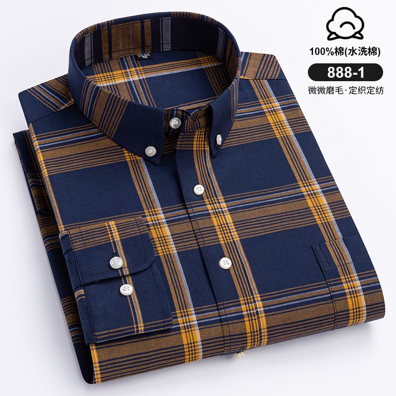 Wholesale Custom Men Shirts Cotton Plaid Long Sleeve Casual Shirts Formal Dress Business Wear Pure Color Shirt for Men  Shirts