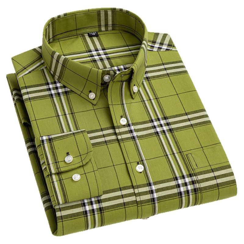 Wholesale Custom Men Shirts Cotton Plaid Long Sleeve Casual Shirts Formal Dress Business Wear Pure Color Shirt for Men  Shirts