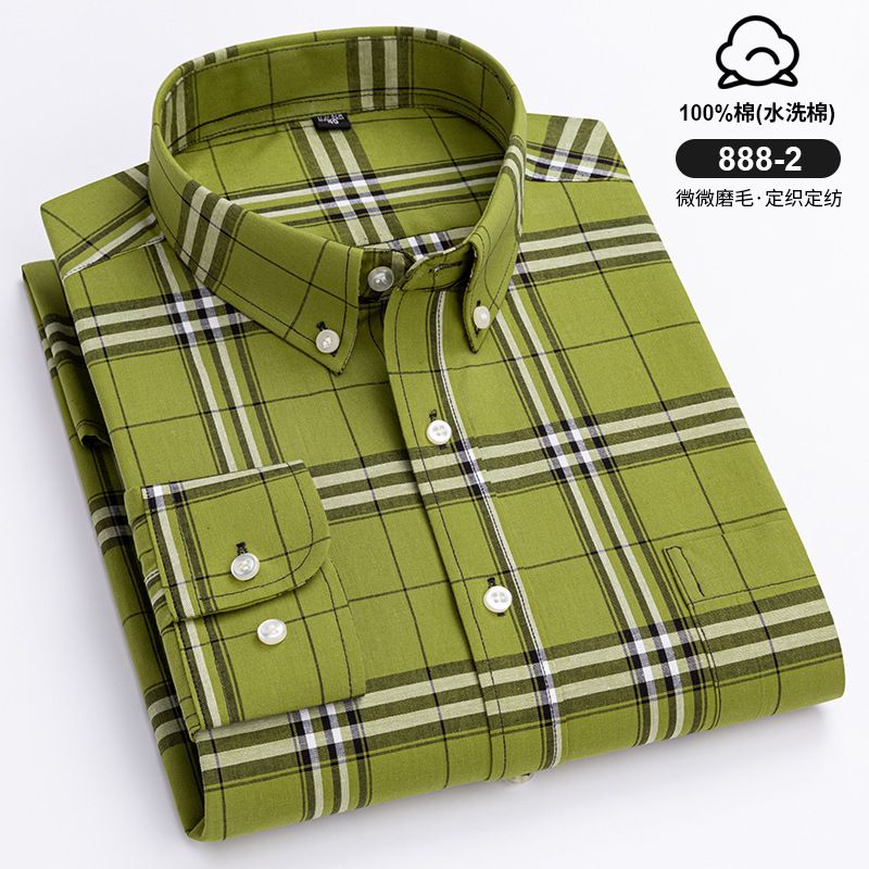 Wholesale Custom Men Shirts Cotton Plaid Long Sleeve Casual Shirts Formal Dress Business Wear Pure Color Shirt for Men  Shirts