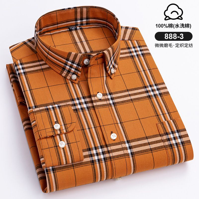 Wholesale Custom Men Shirts Cotton Plaid Long Sleeve Casual Shirts Formal Dress Business Wear Pure Color Shirt for Men  Shirts