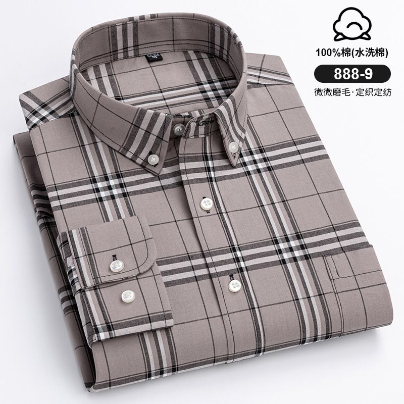 Wholesale Custom Men Shirts Cotton Plaid Long Sleeve Casual Shirts Formal Dress Business Wear Pure Color Shirt for Men  Shirts
