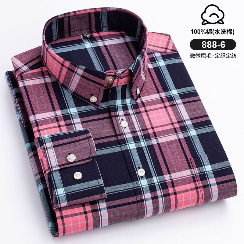 Wholesale Custom Men Shirts Cotton Plaid Long Sleeve Casual Shirts Formal Dress Business Wear Pure Color Shirt for Men  Shirts