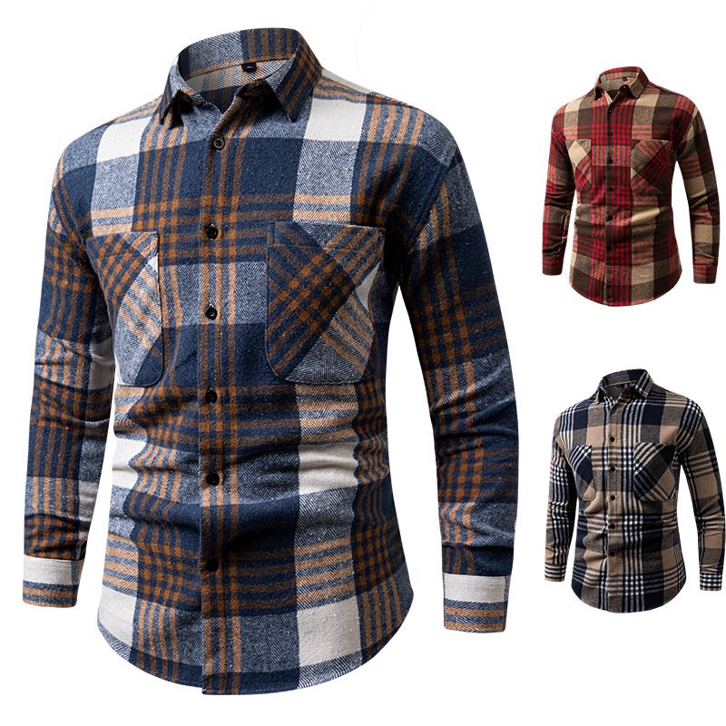 High Quality Men's Retro Style Red Cotton Plaid Flannel Shirt Slim Fit Long Sleeve New Spring Autumn Yarn Dyed Anti- Shirts