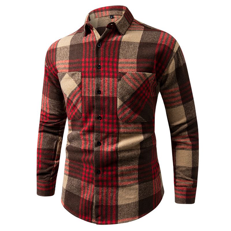 High Quality Men's Retro Style Red Cotton Plaid Flannel Shirt Slim Fit Long Sleeve New Spring Autumn Yarn Dyed Anti- Shirts