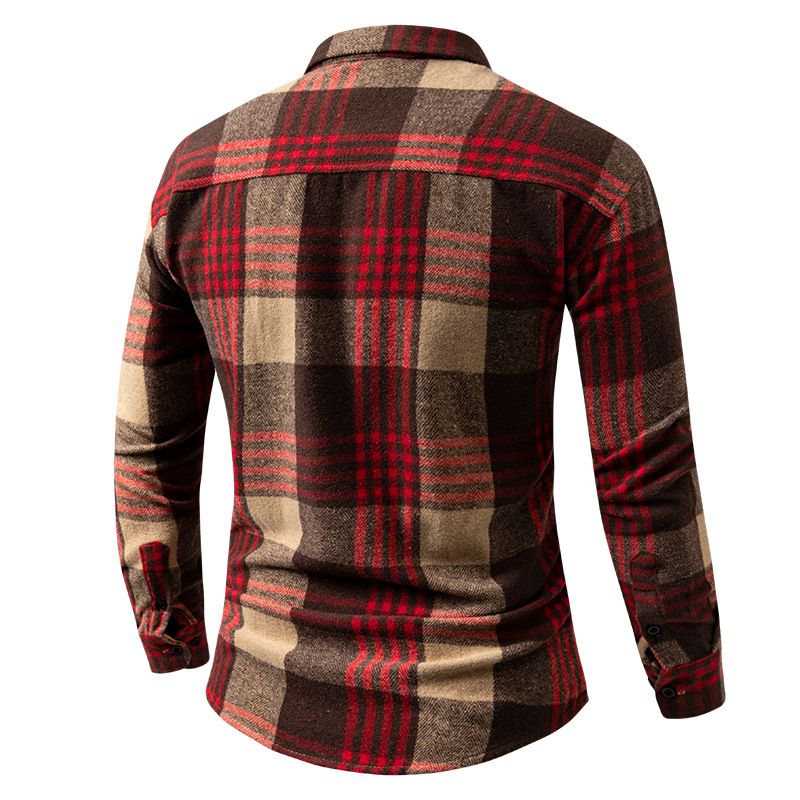 High Quality Men's Retro Style Red Cotton Plaid Flannel Shirt Slim Fit Long Sleeve New Spring Autumn Yarn Dyed Anti- Shirts