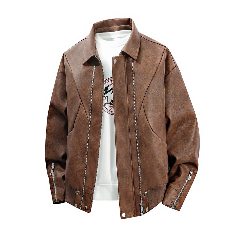 New American Style Retro PU Leather Zipper Jacket Men's High-end Aviator Jacket Leather Jacket  Coats