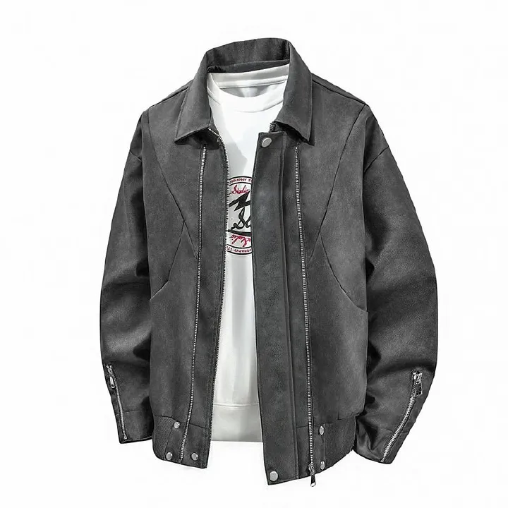 New American Style Retro PU Leather Zipper Jacket Men's High-end Aviator Jacket Leather Jacket  Coats