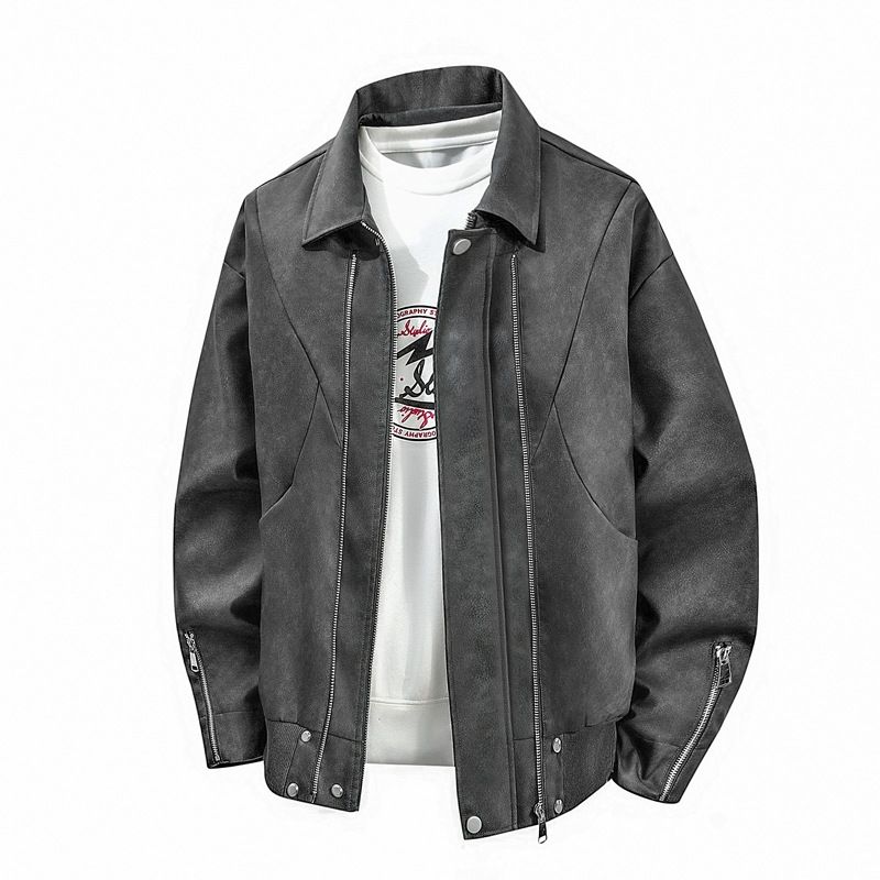 New American Style Retro PU Leather Zipper Jacket Men's High-end Aviator Jacket Leather Jacket  Coats