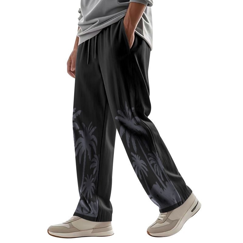 Men's Four Seasons Flax Casual Straight Leg Pants for Amazon Hawaii Print Wide Leg Trousers for Casual