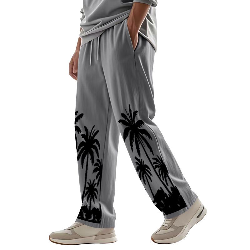 Men's Four Seasons Flax Casual Straight Leg Pants for Amazon Hawaii Print Wide Leg Trousers for Casual