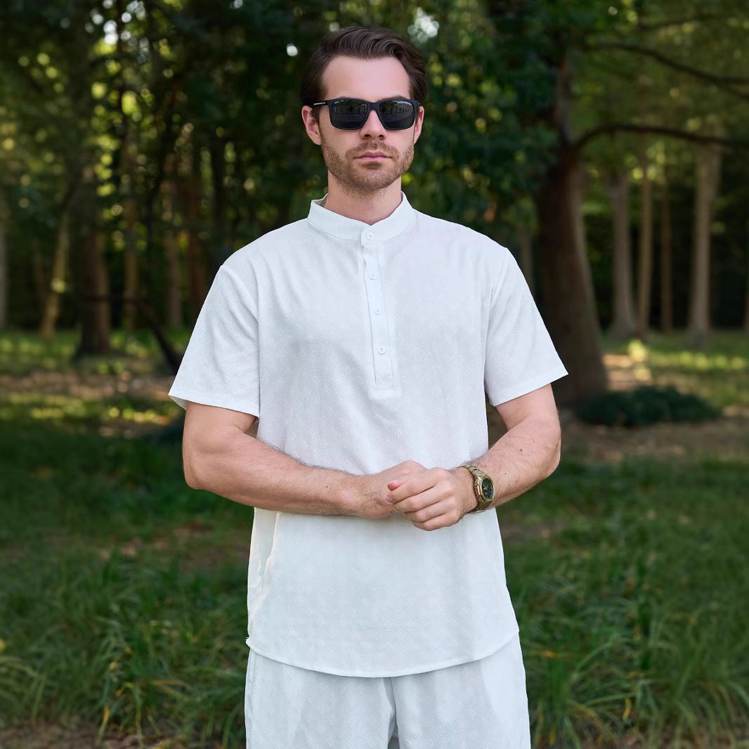 High Quality Mens Cotton Linen Henley Shirt Hippie Costume Yoga Outfits Loose Short Sleeve Top Casual Wear Beach Clothes TShirts