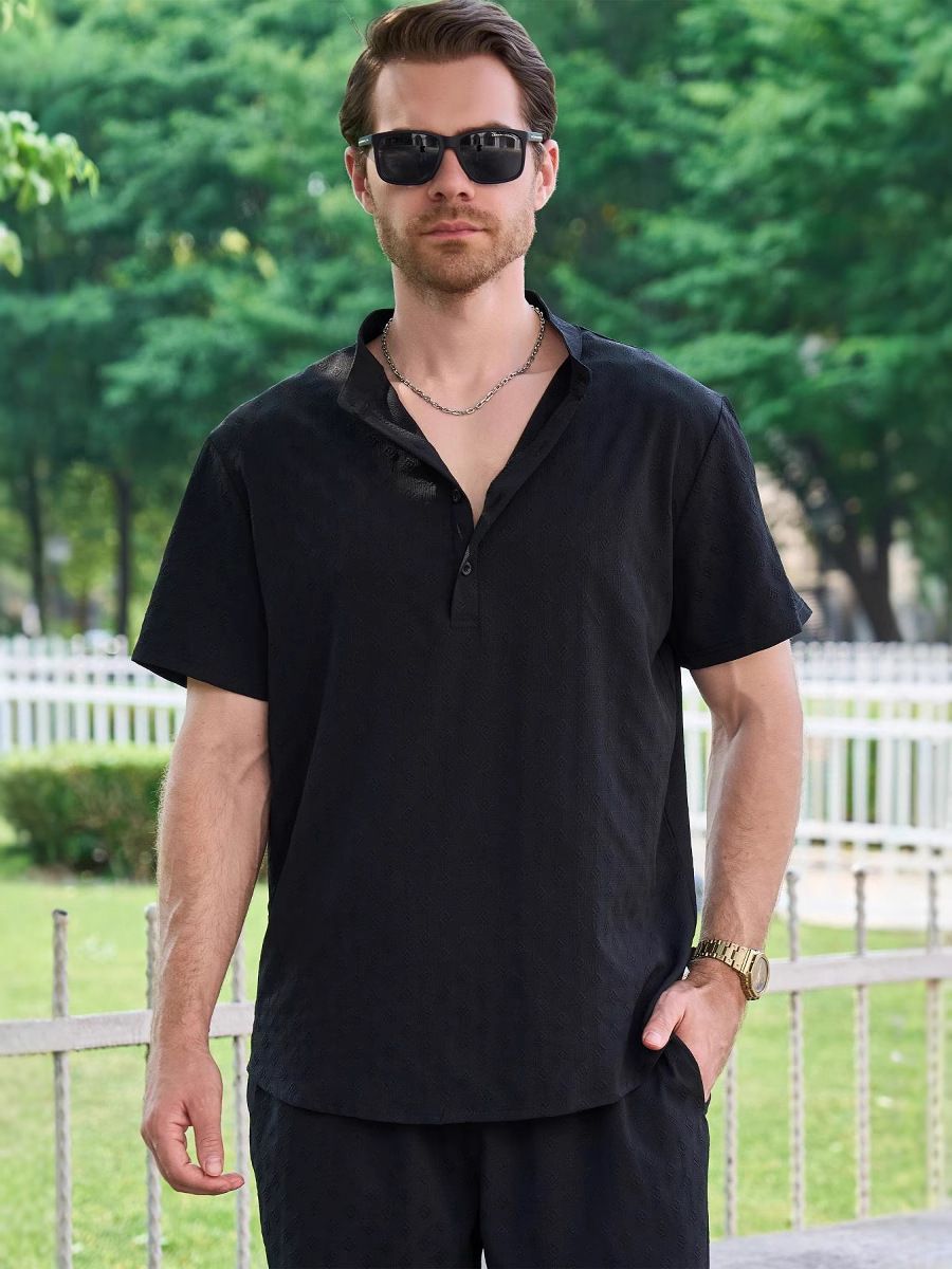 High Quality Mens Cotton Linen Henley Shirt Hippie Costume Yoga Outfits Loose Short Sleeve Top Casual Wear Beach Clothes TShirts