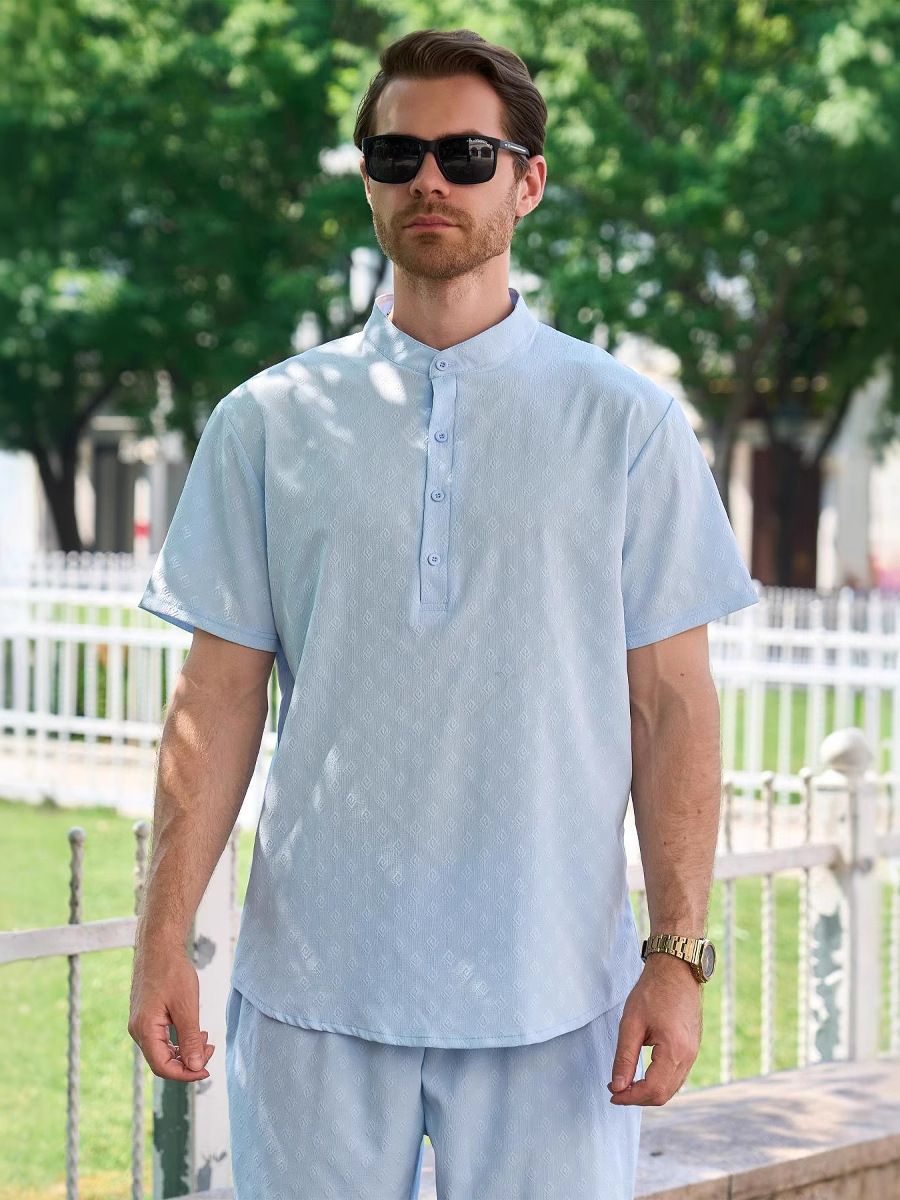 High Quality Mens Cotton Linen Henley Shirt Hippie Costume Yoga Outfits Loose Short Sleeve Top Casual Wear Beach Clothes TShirts