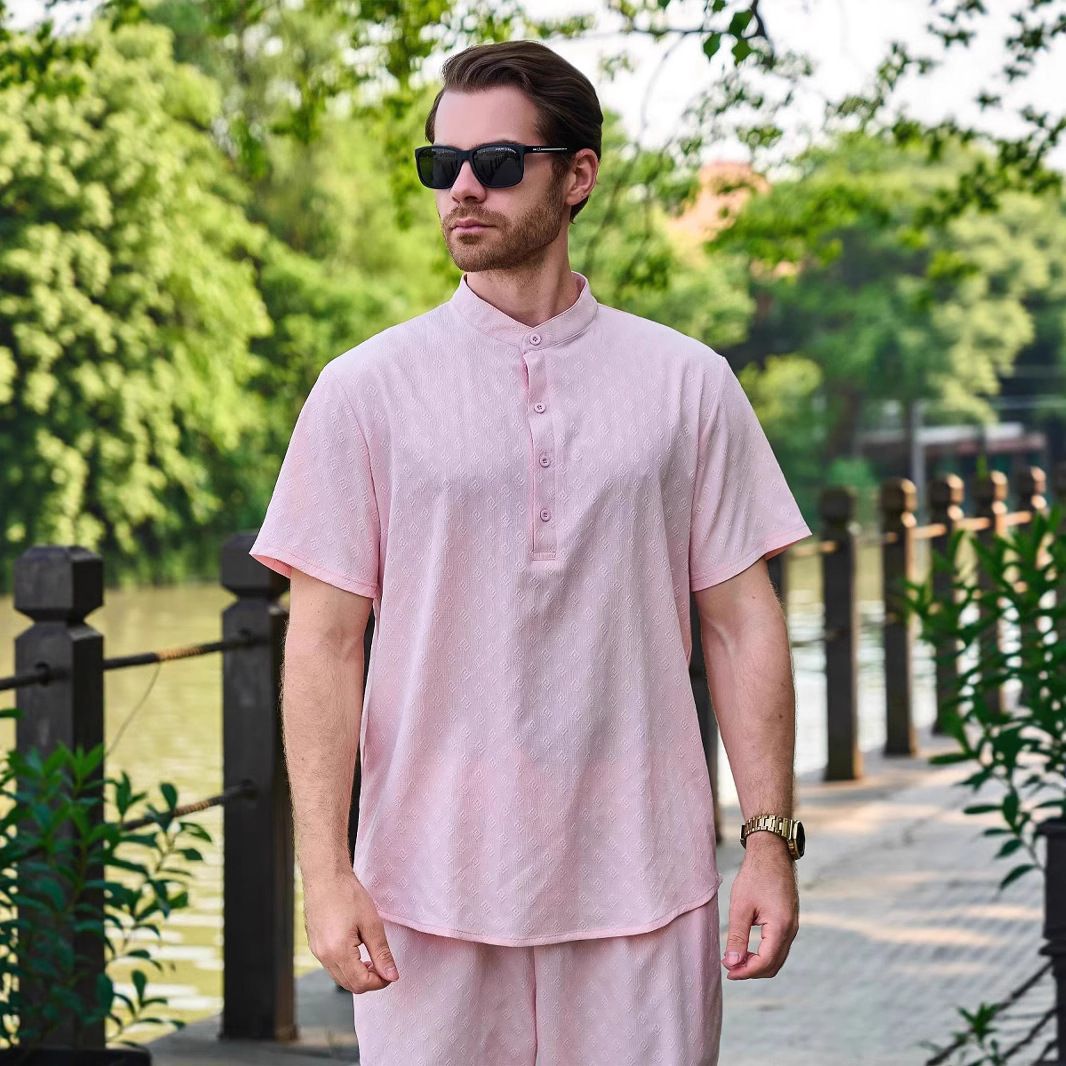 High Quality Mens Cotton Linen Henley Shirt Hippie Costume Yoga Outfits Loose Short Sleeve Top Casual Wear Beach Clothes TShirts