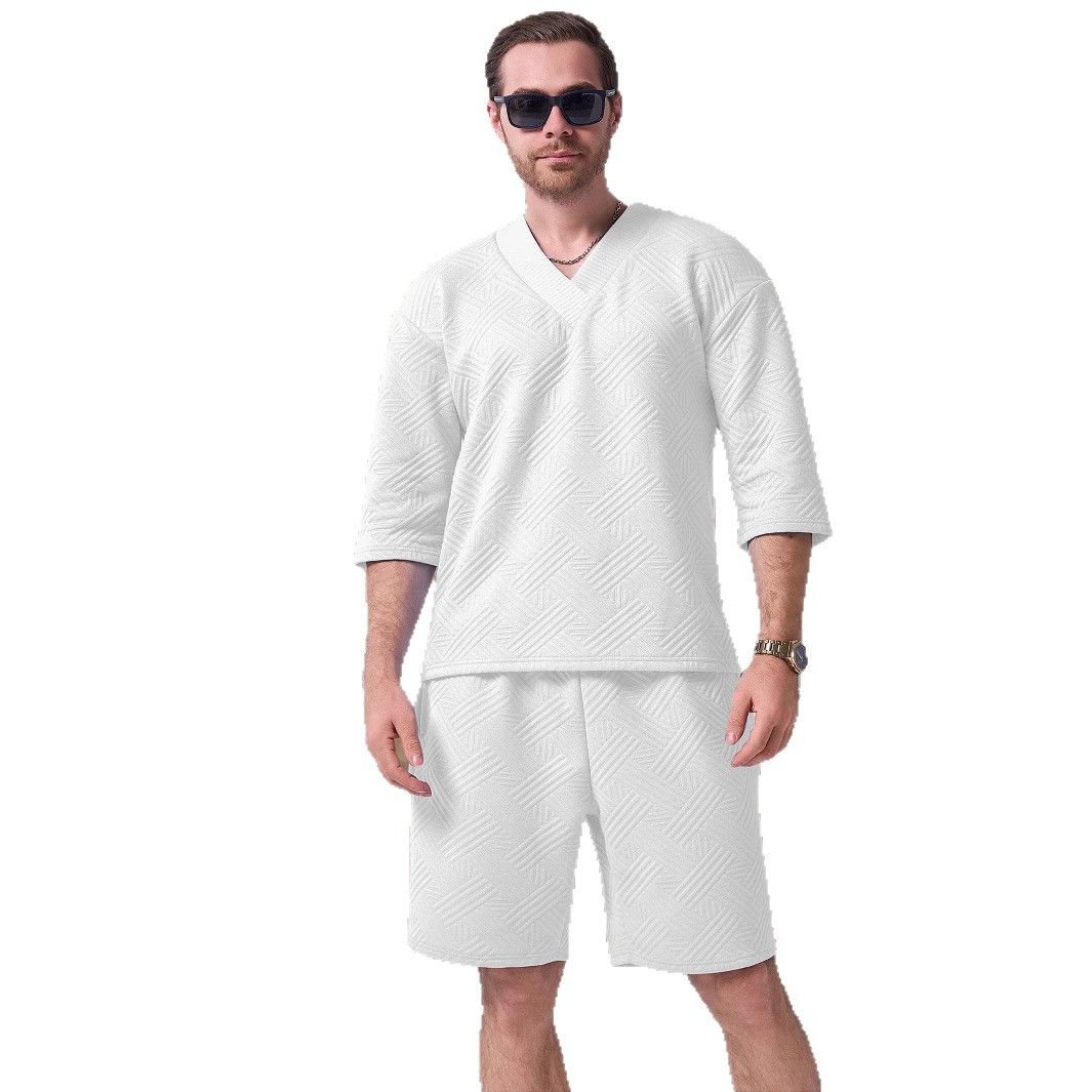Customizable Men's Summer Outdoor Shorts Suit, Casual Loose Short-sleeve Patterned Shirt, New Heart-shaped Collar American Two-Piece Outfits