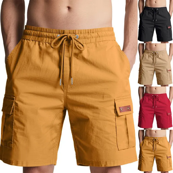 Men's Casual Mid Waist Cotton Twill Shorts Anti-Wrinkle Streetwear Style Solid Pattern Cargo Design Embroidery Multi Pockets  Shorts