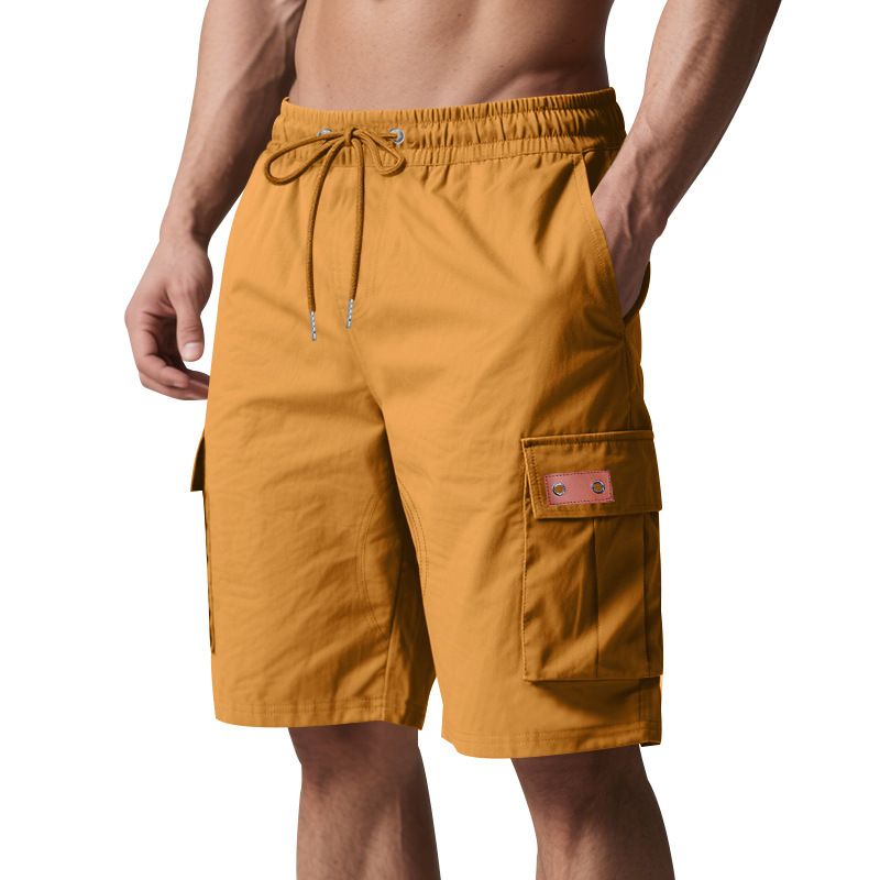 Men's Casual Mid Waist Cotton Twill Shorts Anti-Wrinkle Streetwear Style Solid Pattern Cargo Design Embroidery Multi Pockets  Shorts