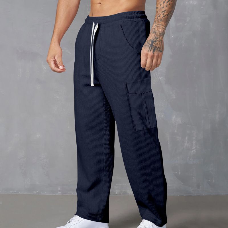 All Season Thin Breathable Overalls Cargo Pants Multiple Pockets Loose Casual Trend Elastic Waist Wide Leg Men's Pants  Casual