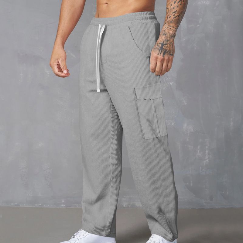All Season Thin Breathable Overalls Cargo Pants Multiple Pockets Loose Casual Trend Elastic Waist Wide Leg Men's Pants  Casual