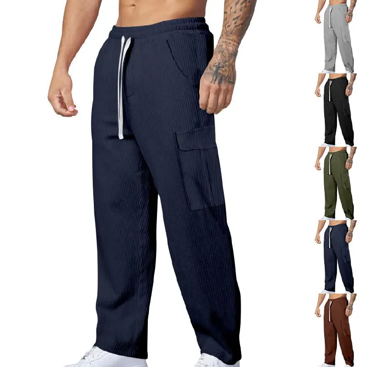 All Season Thin Breathable Overalls Cargo Pants Multiple Pockets Loose Casual Trend Elastic Waist Wide Leg Men's Pants  Casual