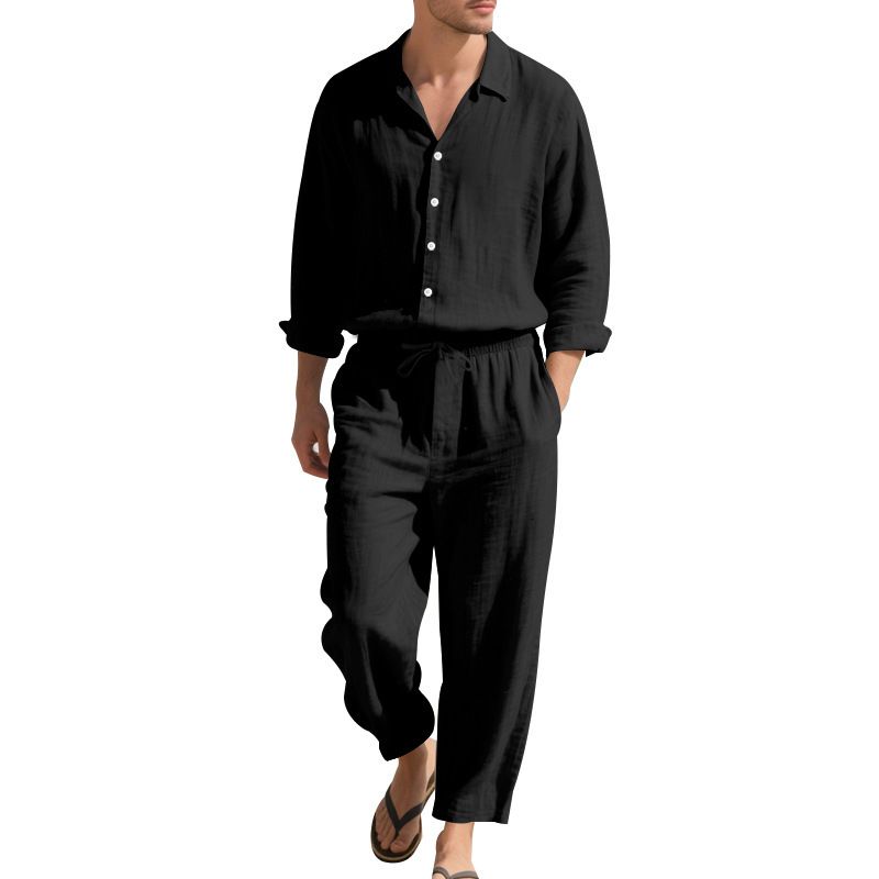 Summer Short Set for Men Short Sleeve Long Pants Sleepwear Suits Pajamas Men Sleepwear Spring Summer Plain Dyed Two-Piece Outfits
