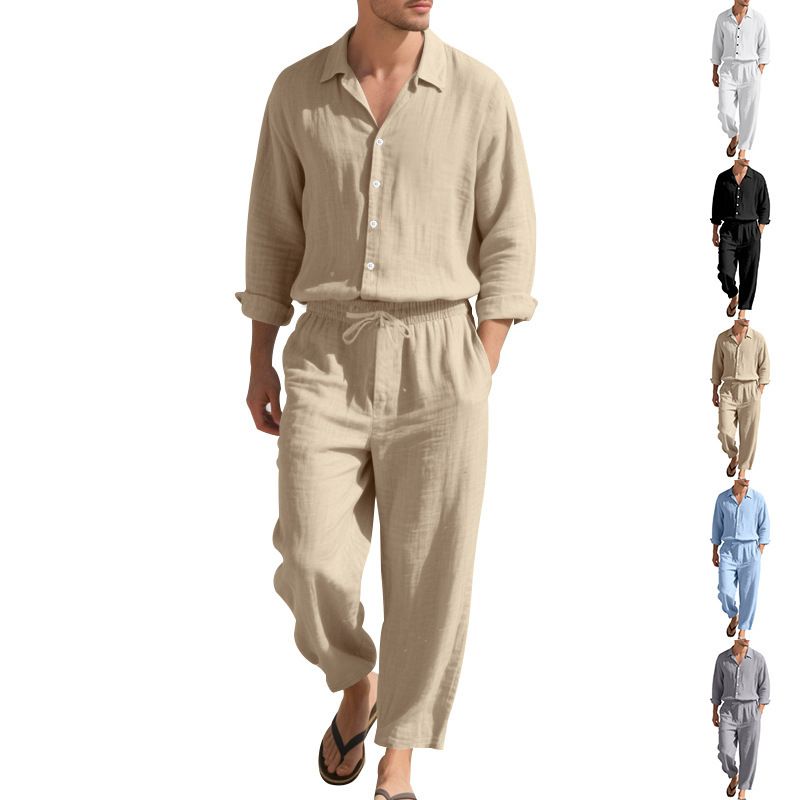Summer Short Set for Men Short Sleeve Long Pants Sleepwear Suits Pajamas Men Sleepwear Spring Summer Plain Dyed Two-Piece Outfits