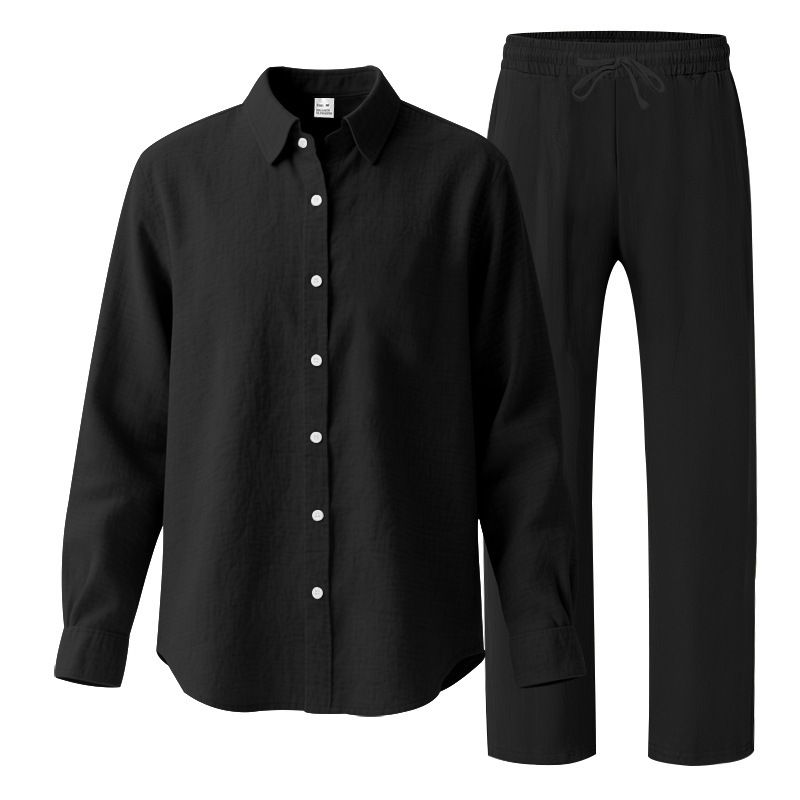 Summer Short Set for Men Short Sleeve Long Pants Sleepwear Suits Pajamas Men Sleepwear Spring Summer Plain Dyed Two-Piece Outfits