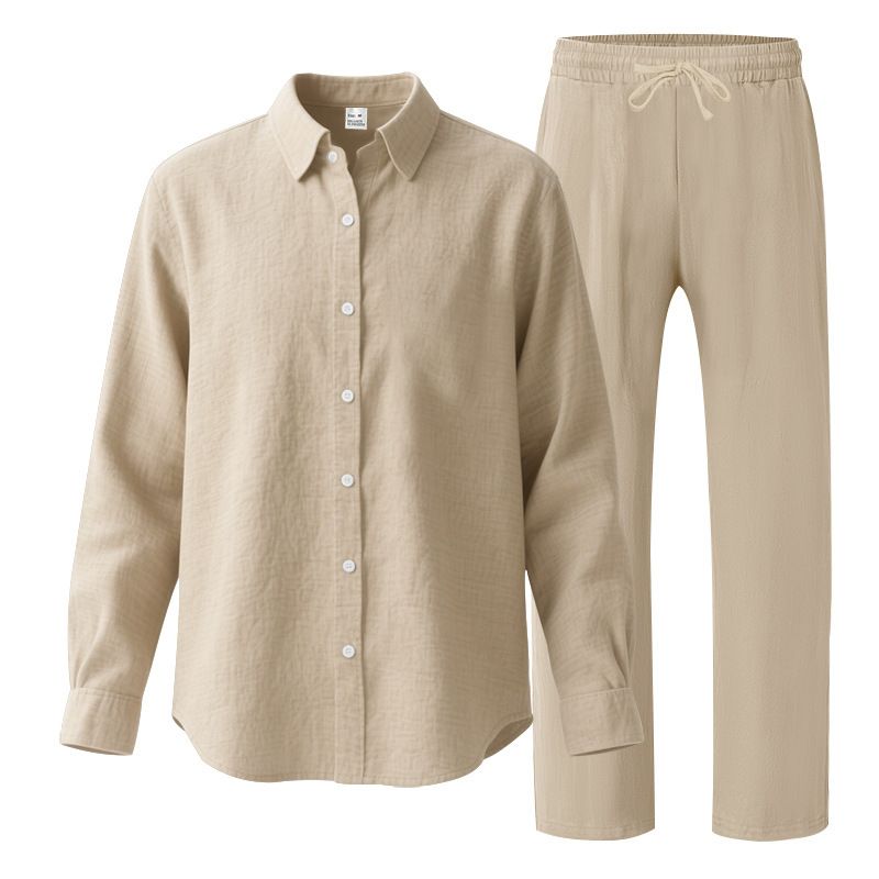 Summer Short Set for Men Short Sleeve Long Pants Sleepwear Suits Pajamas Men Sleepwear Spring Summer Plain Dyed Two-Piece Outfits