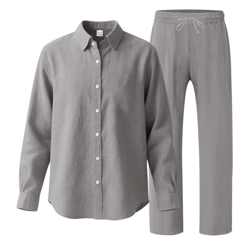 Summer Short Set for Men Short Sleeve Long Pants Sleepwear Suits Pajamas Men Sleepwear Spring Summer Plain Dyed Two-Piece Outfits