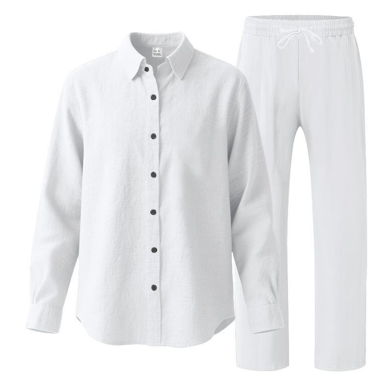 Summer Short Set for Men Short Sleeve Long Pants Sleepwear Suits Pajamas Men Sleepwear Spring Summer Plain Dyed Two-Piece Outfits