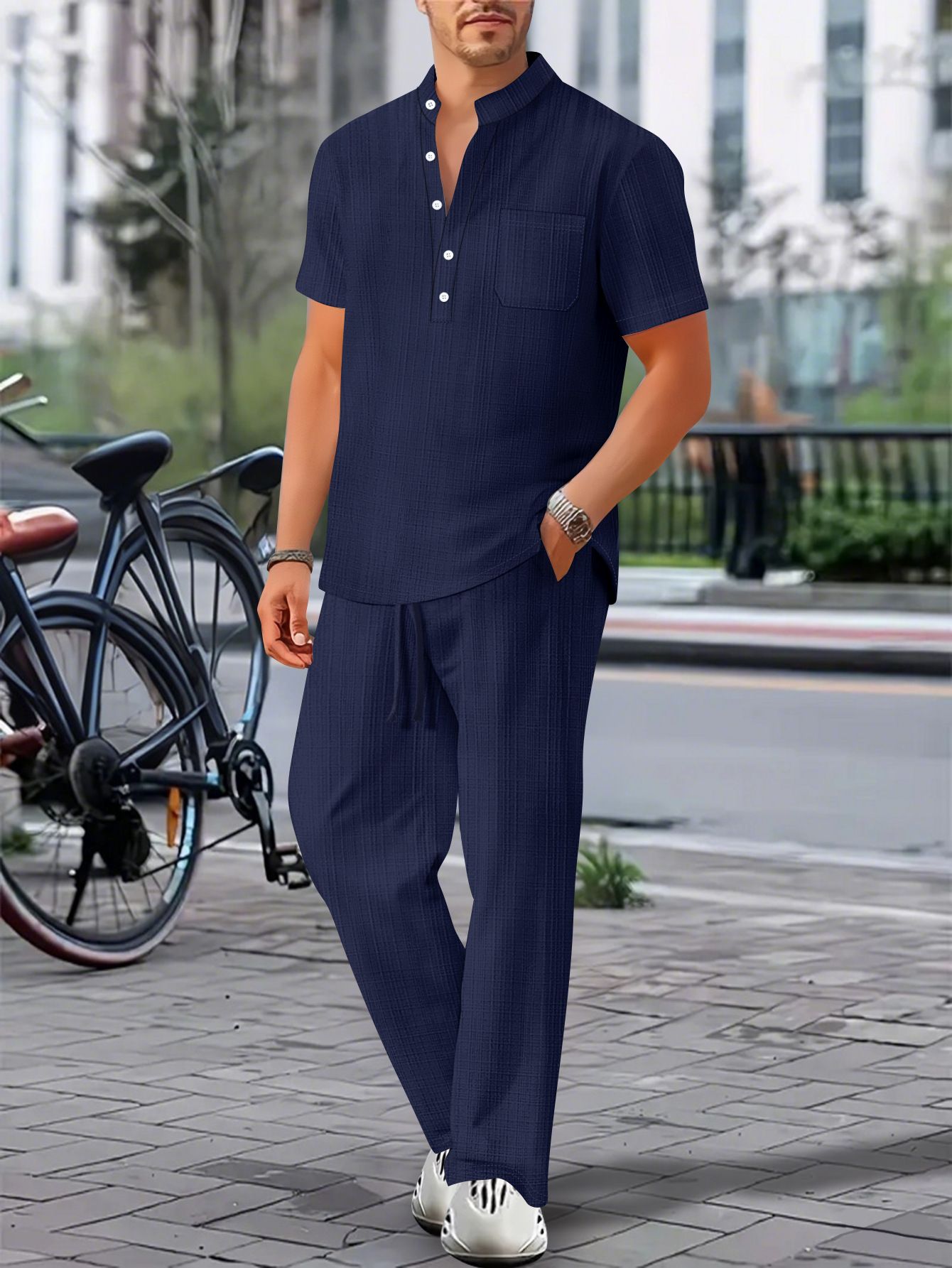 Spring and Summer New Men's Loose Casual Cotton Linen Short Sleeved Pants Set  Two-Piece Outfits