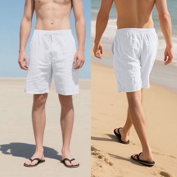 Summer Men's Casual Sports Shorts Cross-Border American Style Elastic Waist Pocket Solid Loose LinenMaterialNewArrivalfor Amazon Shorts