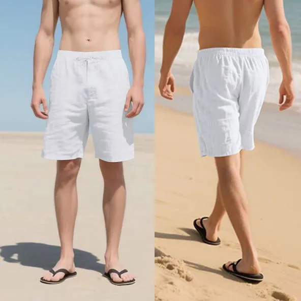 Summer Men's Casual Sports Shorts Cross-Border American Style Elastic Waist Pocket Solid Loose LinenMaterialNewArrivalfor Amazon Shorts