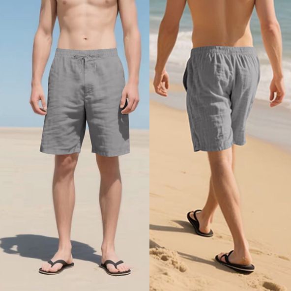 Summer Men's Casual Sports Shorts Cross-Border American Style Elastic Waist Pocket Solid Loose LinenMaterialNewArrivalfor Amazon Shorts