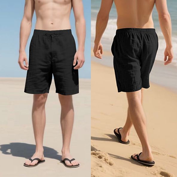Summer Men's Casual Sports Shorts Cross-Border American Style Elastic Waist Pocket Solid Loose LinenMaterialNewArrivalfor Amazon Shorts