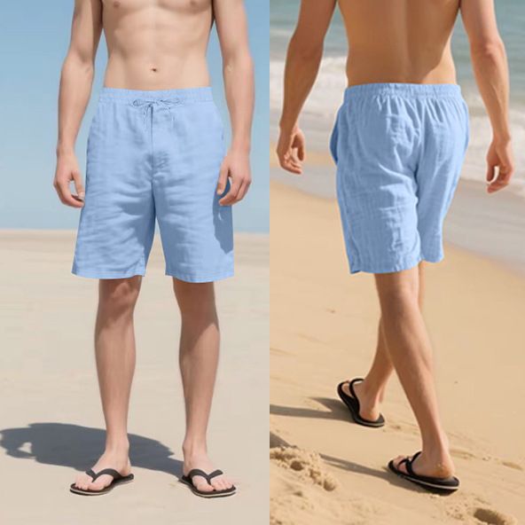 Summer Men's Casual Sports Shorts Cross-Border American Style Elastic Waist Pocket Solid Loose LinenMaterialNewArrivalfor Amazon Shorts