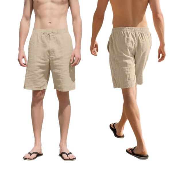 Summer Men's Casual Sports Shorts Cross-Border American Style Elastic Waist Pocket Solid Loose LinenMaterialNewArrivalfor Amazon Shorts