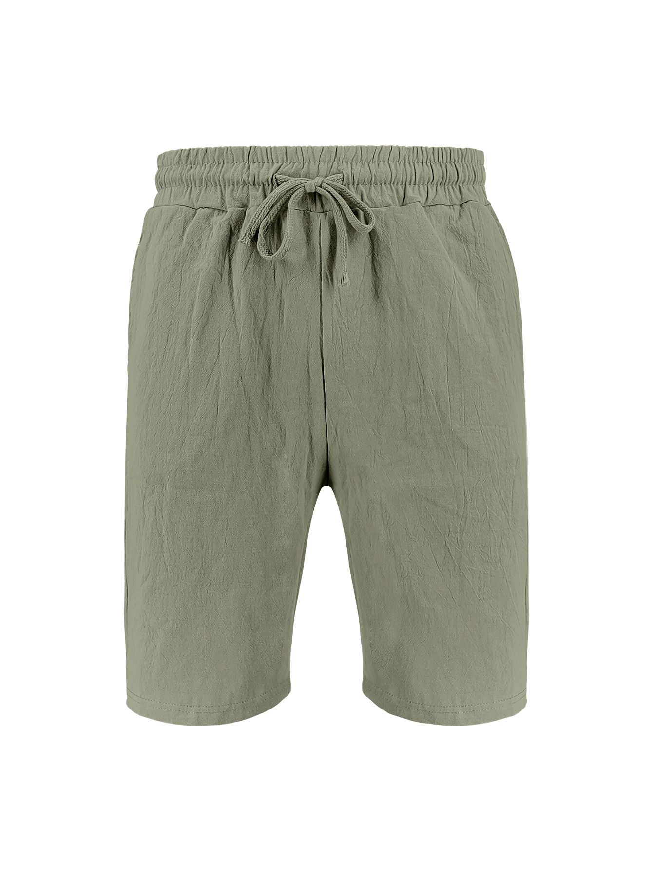 Summer Men's Casual Sports Shorts Cross-Border American Style Elastic Waist Pocket Solid Loose LinenMaterialNewArrivalfor Amazon Shorts