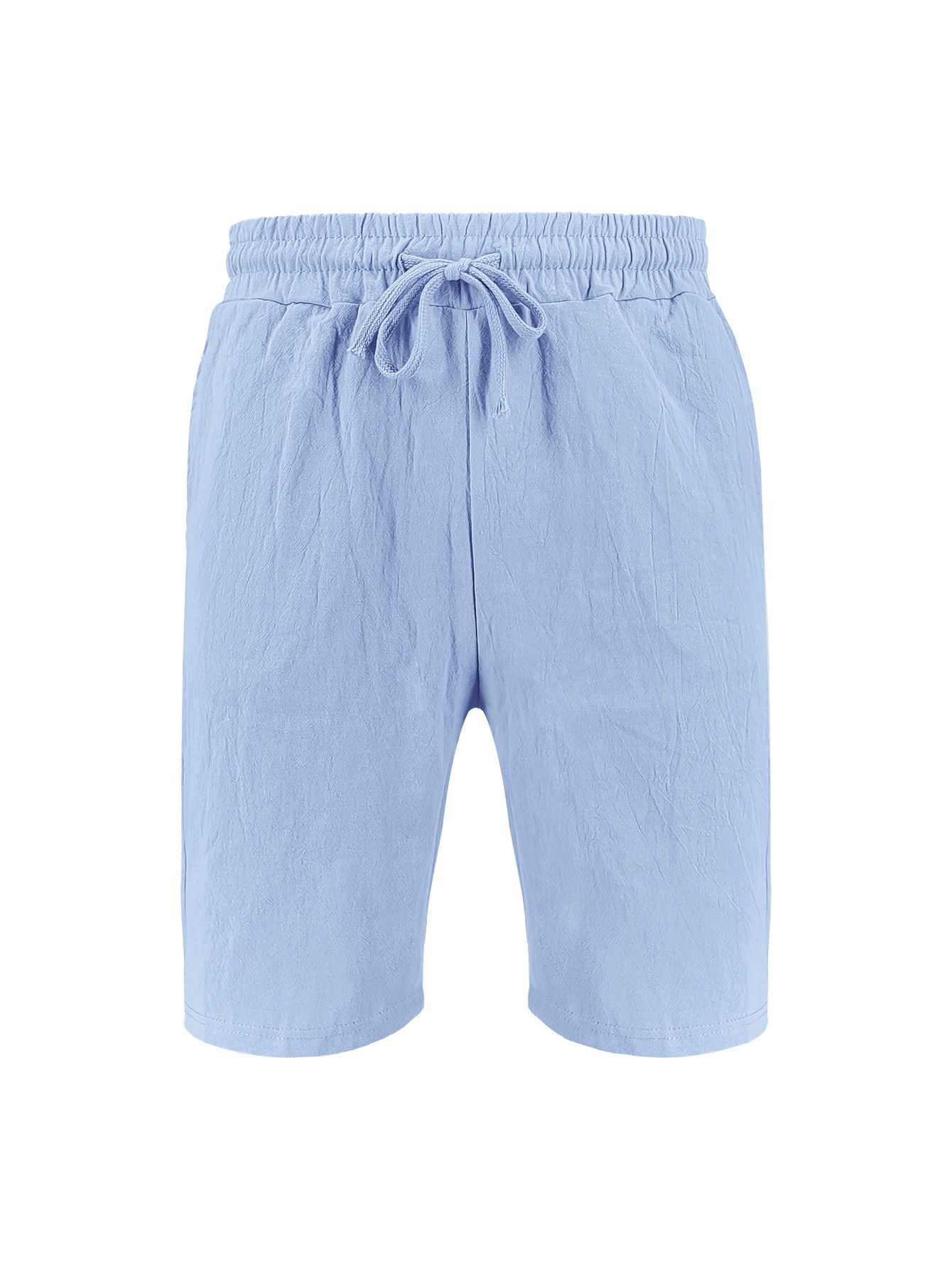 Summer Men's Casual Sports Shorts Cross-Border American Style Elastic Waist Pocket Solid Loose LinenMaterialNewArrivalfor Amazon Shorts