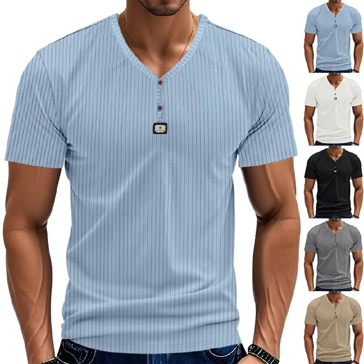 Cross-Border Independent Station's Hot Sale Summer Men's Casual Sports Jacquard Quick-Drying Short-Sleeved T-Shirts