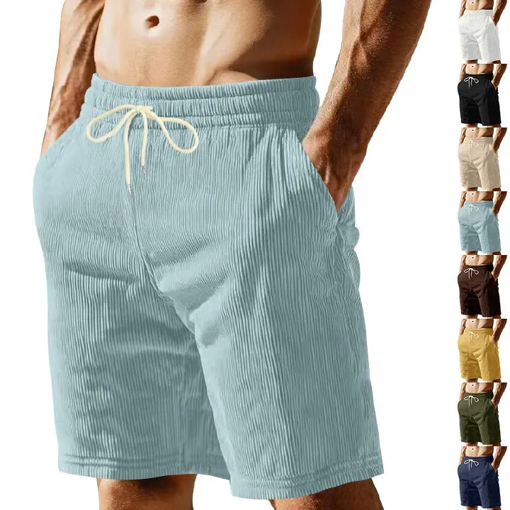 Retro Style Summer Leisure Corduroy Five Point Men's Shorts Simple Design Casual Outdoor Beach Shorts Pants for Men  Shorts