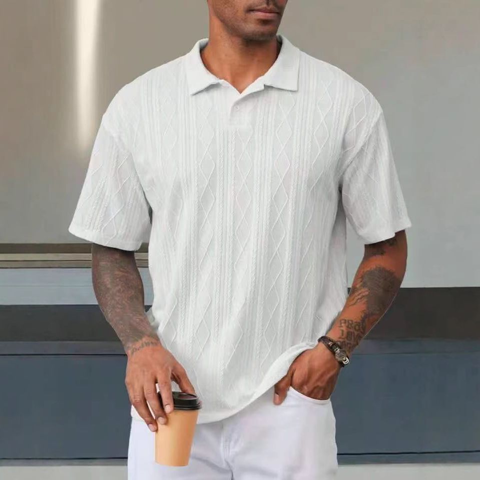Summer American Style Cross-Border Casual Short Sleeve T-Shirt Loose Button Jacquard Turn-Down 3D Embroidery Woven T-Shirts