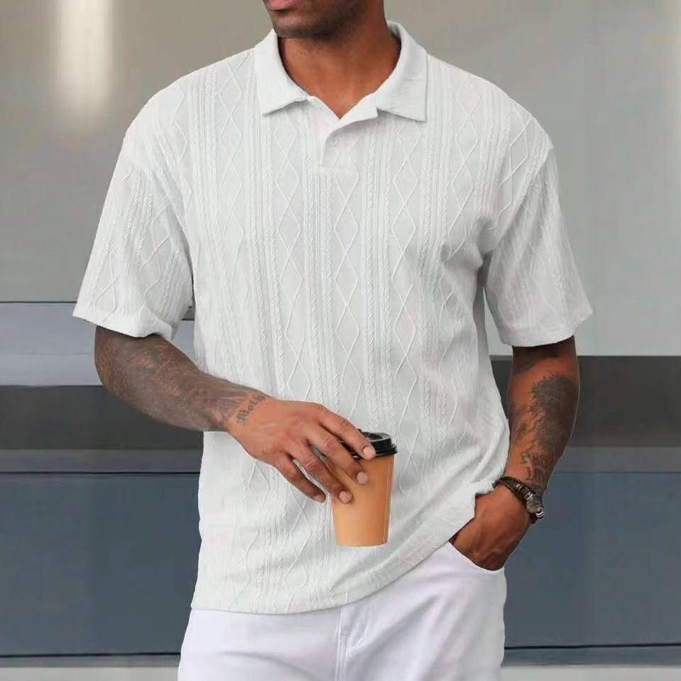 Summer American Style Cross-Border Casual Short Sleeve T-Shirt Loose Button Jacquard Turn-Down 3D Embroidery Woven T-Shirts